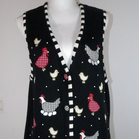 Vintage Black Mandal Bay CHICKEN Sweater Vest Size Large - Picture 3 of 4
